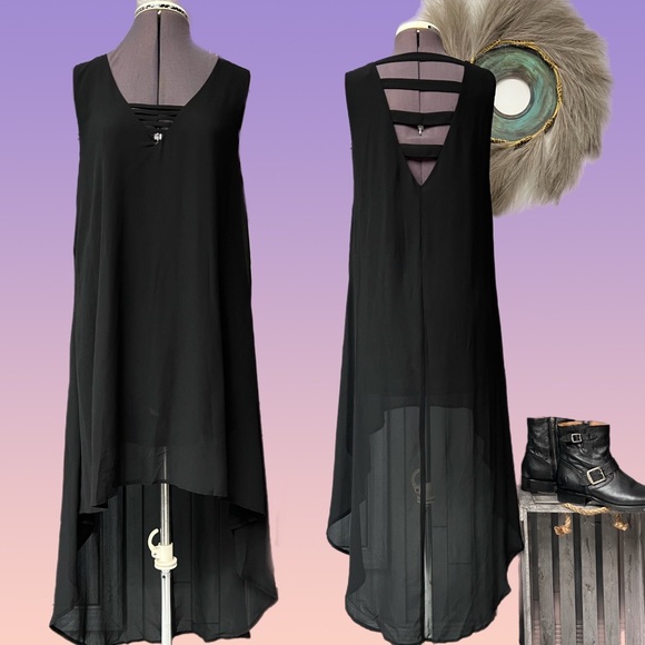 Love Riche Dresses & Skirts - LoveRiche High Low Sheer Chiffon Black Asymmetrical Dress